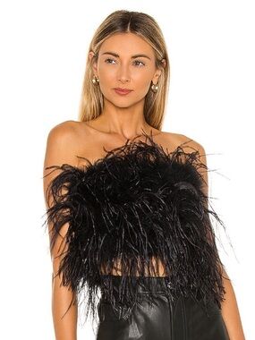 Lamarque Black Feathered Strapless Crop Top